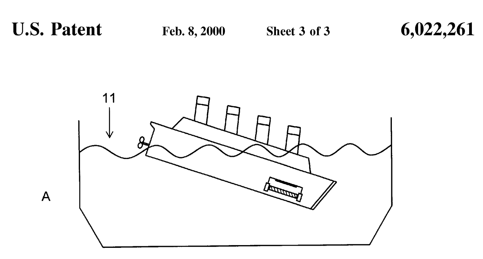 The 16-inch Titanic model broken in half, bow and stern separated
